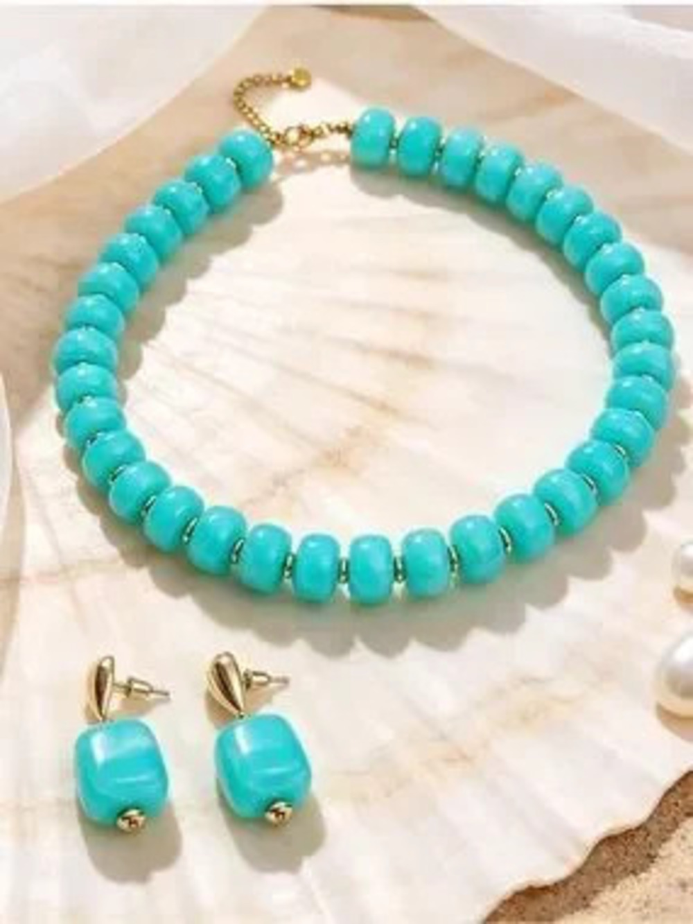 Anthropologie Turquoise Beaded Necklace and Earring Set